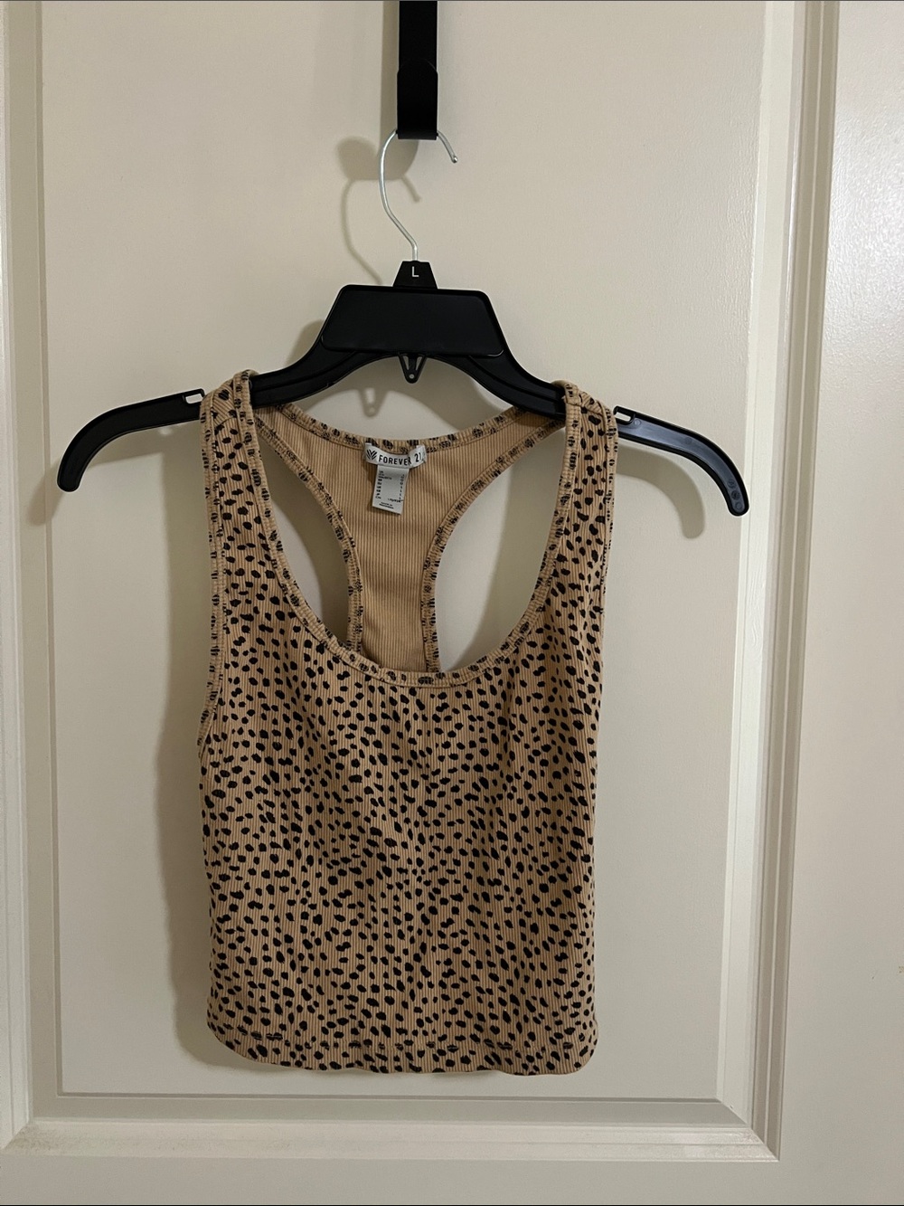 Forever 21 Beige & Black Cheetah Ribbed Racerback Tank